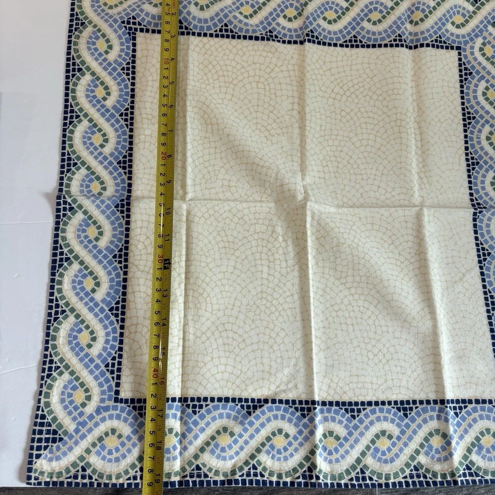 Pottery Barn Napkin Set (6) Cotton Cream Blue Green Yellow Mosaic Border 19